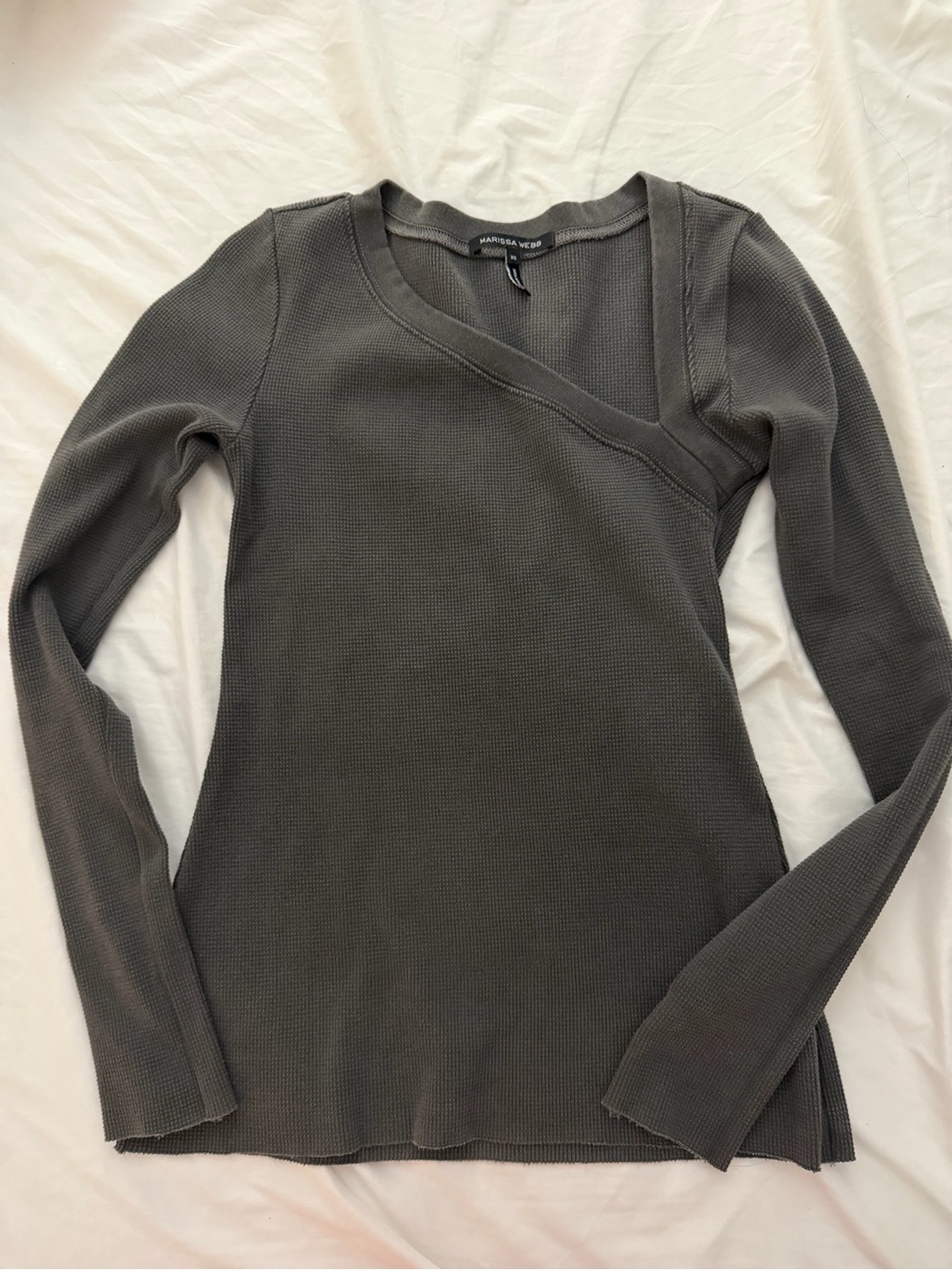 Marissa Webb Olive Long-Sleeve Waffle Knit Top